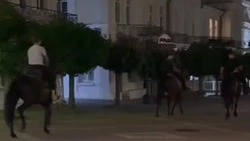 Три всадника устроили заезд на Курортном бульваре Кисловодска
